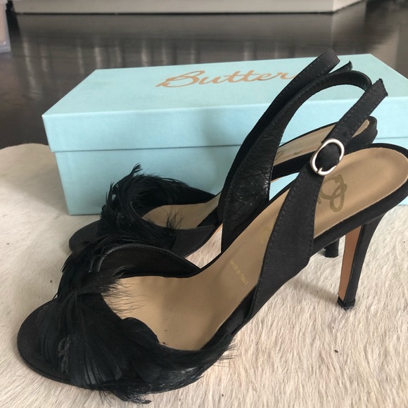 Black Feather High Heel Sandals by Butter NWT - Picture 11 of 11
